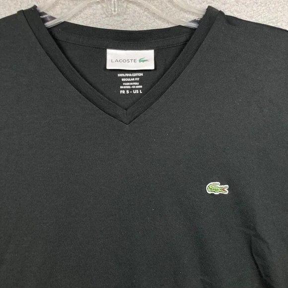 Lacoste V-Neck T-Shirt Womens Large Black 100% Pima Cotton Regular Fit Classic - Picture 2 of 9
